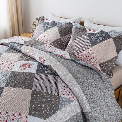 HoneiLife King Quilt Bedding Set - 3 Pieces Microfiber Quilt Sets Lightweight Bedspreads Reversible Coverlets Retro Bed Cover Quilt King Size All Season Quilts-Grey