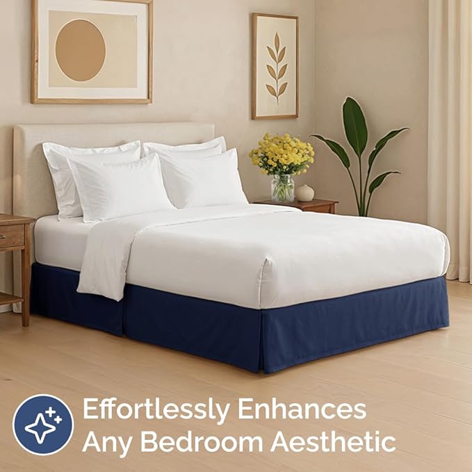Pleated Bed Skirt Twin Size - 3 Sided Pleated Bed Skirt Twin - Ultra-Soft, Easy Fit with 12 Inch Tailored Drop - Hotel Quality, Wrinkle Free & Fade Resistant - for Women, Men, Kids and Teens - Navy