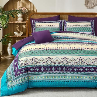 Boho Comforter Set Queen Size,8 Pieces Paisley Border Bedding Set