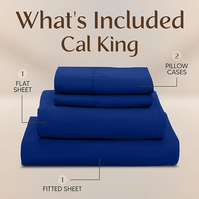 Utopia Bedding California King Size Sheet Set – 4 Piece Bed Sheets, Soft and Breathable Microfiber, Includes 1 Fitted Sheet, 1 Flat Sheet and 2 Pillowcases – Oeko Tex (Royal Blue)