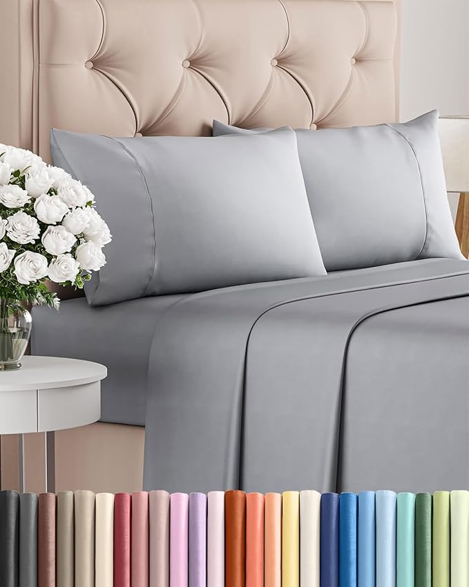 Twin XL 4 Piece Sheet Set - Comfy Breathable & Cooling - Ultra Soft Hotel Luxury Bedding Set w/ 8-16 Inch Deep Pockets - 1 Flat & 1 Fitted Sheet & 2 Pillowcases - Wrinkle Free & Easy Care - Steel Blue