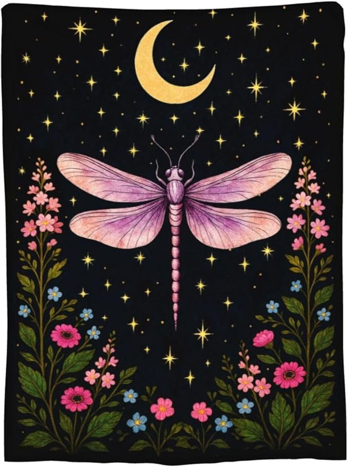 Gothic Dragonfly Blanket Super Soft Warm Fluffy Fleece Flannel Insect Throw Blanket Cozy Fuzzy Plush Stuff Bedding Blankets Gifts for Women Kids Boys Girls Adults 50"X40"