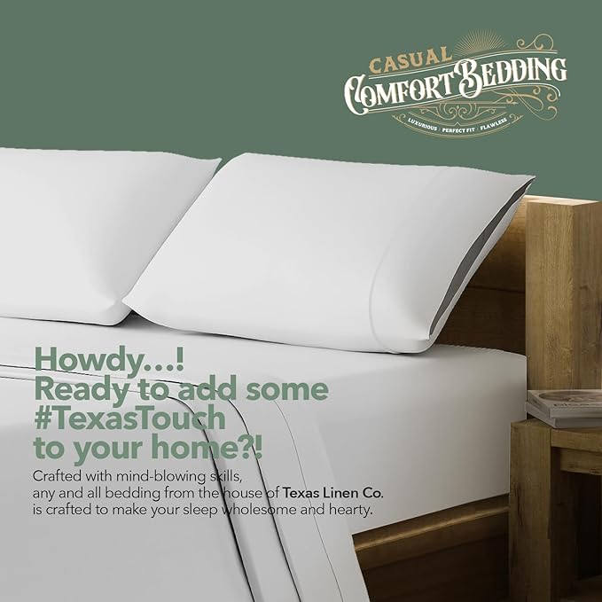 TEXAS LINEN CO. 100% Organic Cotton Sheets Cal King Size - 4 PC Organic Cotton Cal King Percale Weave Sheet Set, Soft, Cooling, Crisp, 16" Deep Pocket Hotel Quality Bedding Set - Light Grey