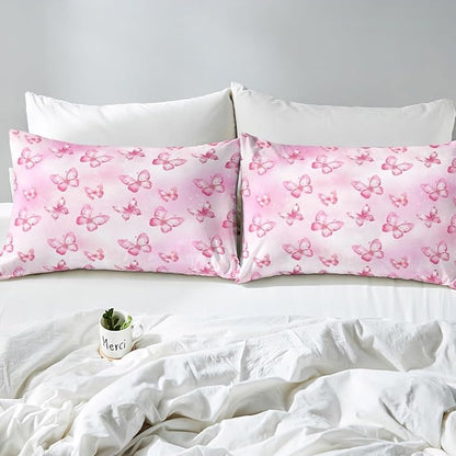 Erosebridal Pink Butterfly Twin Bed Sheets 3D Pink Dreamy Butterfly Fitted Sheet,Colorful Ink Stick Printing Kids Bedding Sets All Season Microfiber Sheets with 1 Pillowcase