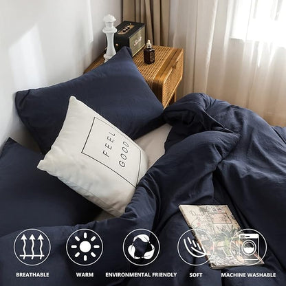 COTTEBED Sliky Soft Fluffy Bedding Comforters Sets for Twin Size Bed, Light Weight All Season Use,Made with Cozy Washable Cotton Microfiber Reversible Fabric,1 Comforter & 1 Pillow Sham,Navy Blue