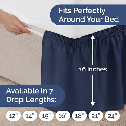 Wrap Around Dust Ruffle Bed Skirt - Navy Blue - for Full Size Beds with 18 Inch Drop - Elastic Strap - Adjustable Pleated Bedskirt with Brushed Fabric and Wrinkle Free - for Women, Men, Kids & Teens