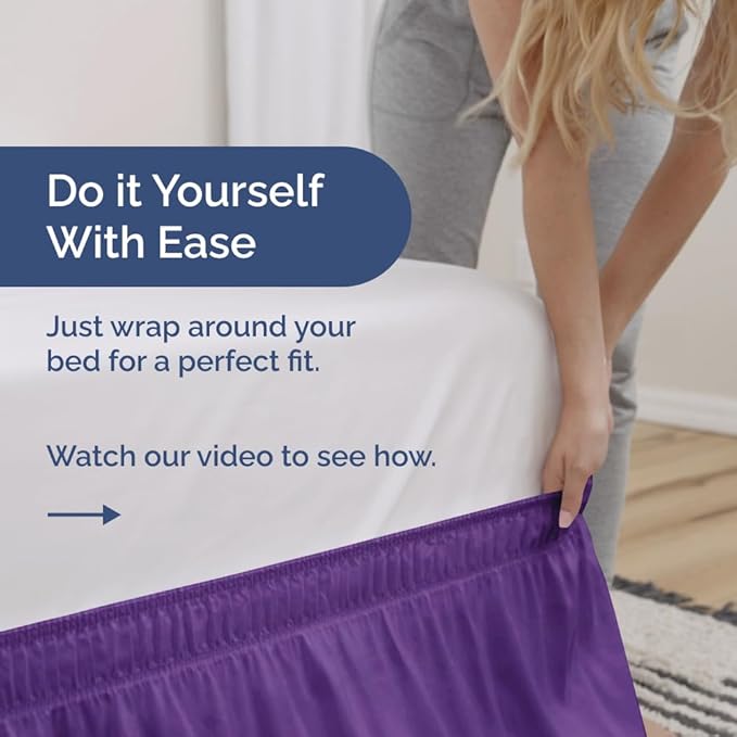 Wrap Around Dust Ruffle Bed Skirt - Purple - Twin/Twin XL Size Beds with 24 Inch Drop - Easy Fit Elastic Strap - Adjustable Pleated Bedskirt w/Brushed Fabric - Wrinkle Free - Women, Men, Kids & Teens