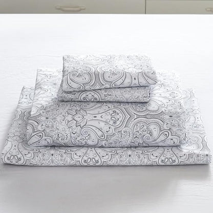 100% Cotton Sheets Set Twin Size Printed Bedding Sets, Up to 14" Deep Mattress, Farmhouse Pattern Bedlinen Set, Gray Damask