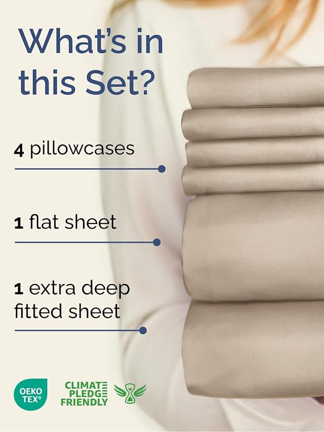 Extra Deep Queen Sheet Set - 6 Piece Breathable and Cooling Sheets - Hotel Luxury Bedding for Women, Men, Kids & Teens - Easy & Secure Fit - Soft, Wrinkle Free and Comfy - Extra Deep Pockets - Cream