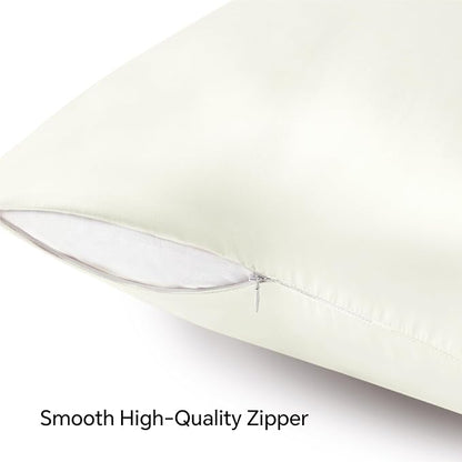 BEDELITE Satin Pillowcase with Zipper, Ivory King Size Pillow Cases Set of 2, Super Soft and Cooling Similar to Silk Pillow Cases, Gift for Women Men(20x40 Inches)