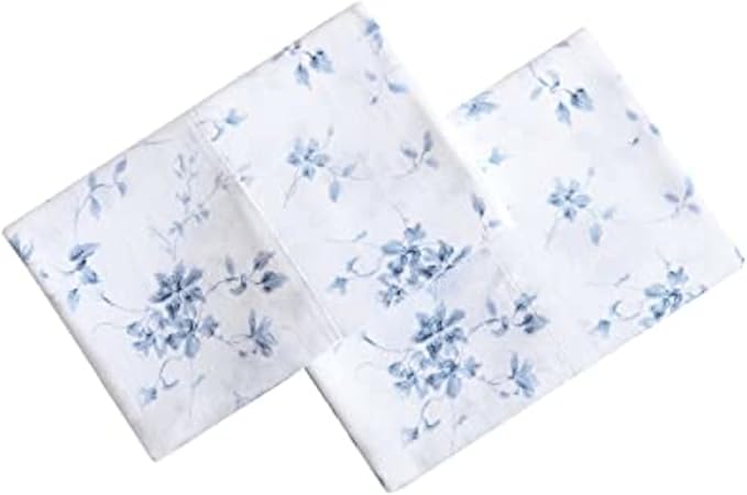 Laura Ashley - Pillowcase Set, Smooth & Wrinkle-Resistant Cotton Sateen Bedding, 2 Piece Pillowcases (Garden Muse Blue, Standard)
