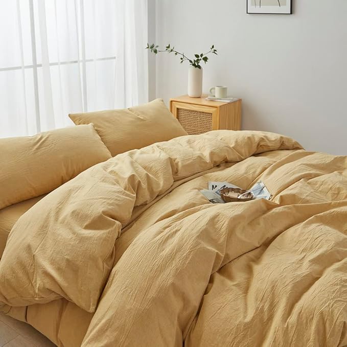 FACE TWO FACE Bedding Duvet Cover Set100% Washed Cotton Duvet Cover Linen Like Textured Breathable Durable Soft Comfy (Queen, Ginger)