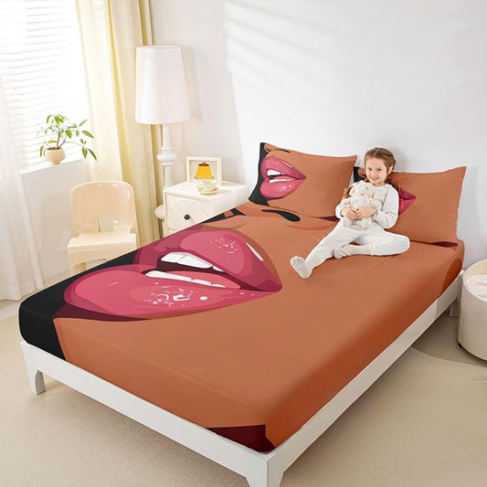 Erosebridal Black Girls Pink Fitted Sheet for Kids African Black Women Queen Bedding Set Vogue Fashion Gorgeous Bed Sheets for Girls Women Teens Minimalist Romantic Makeup Sheets with 2 Pillow Cases