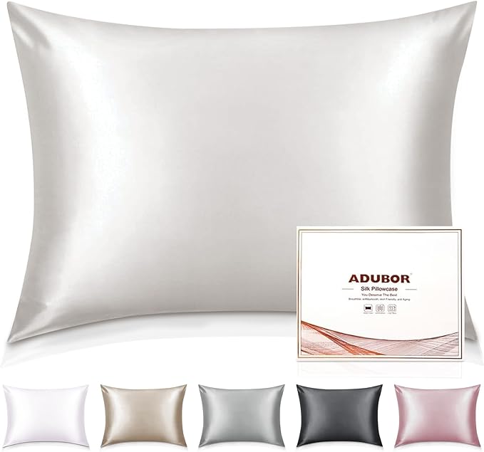 Adubor 100% Silk Pillowcase - Mulberry Silk Pillow Cases, 23 Momme 6A Grade Fibers, Silk Pillow Case for Hair and Skin Health, with Hidden Zipper (Queen 20''x30'', Lvory White, 2PC)