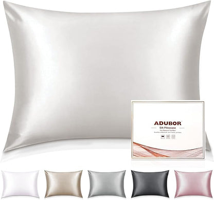 Adubor 100% Silk Pillowcase - Mulberry Silk Pillow Cases, 23 Momme 6A Grade Fibers, Silk Pillow Case for Hair and Skin Health, with Hidden Zipper (Queen 20''x30'', Lvory White, 2PC)