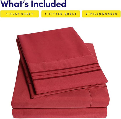 1500 Supreme Collection Extra Soft RV Short Queen Sheets Set, Red - Luxury Bed Sheets Set with Deep Pocket Wrinkle Free Hypoallergenic Bedding, Over 40 Colors, RV Short Queen Size, Red