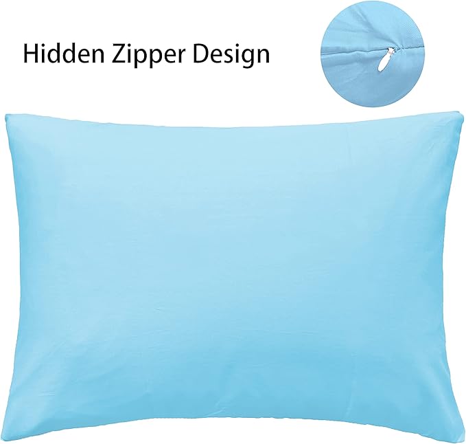 iMaylex Soft 100% Egyptian Cotton Zipper Closure Pillowcases, Cozy and Lightweight Pillow Case, Set of 2, Light Blue, Queen, 20" x 30"