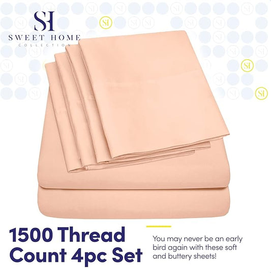 6 Piece Bed Sheet Set, Twin, Peach