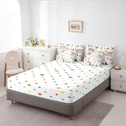 Feelyou Cartoon Animals Comforter Set 7 Pieces Full Size Cute Zoo Bear Fox Rabbit Bedding Set for Boys Girls Nature Bed in a Bag with Comforter, Sheets, Pillowcases & Cushion Covers