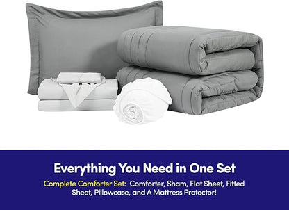 Dorm Room Essentials Twin XL Comforter Set – College-Ready Bundle with Comforter, Mattress Protector & Sheets with Pockets on the Side & Built-in Corner Strap – Media Pocket for Devices