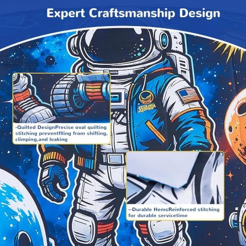Viviland Kids Bedding Set Twin Size Comforter Sets, Bed in Interstellar Astronaut Cover Set for Children