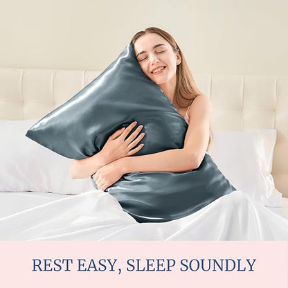 BEDELITE Satin Pillowcase for Hair and Skin, Super Soft and Cooling Similar to Silk Pillow Cases 2 Pack with Envelope Closure, Gift for Women Men(20"x30" Queen Size, Space Grey)