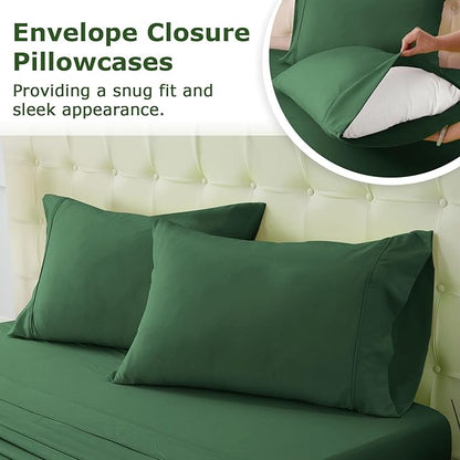 King Size Bed Sheet Set - 4 Piece Soft Microfiber Sheets with Deep Pockets, Cooling Technology, and Wrinkle-Free Pillowcase. Hotel-Quality, Durable Bedding, Eden Green