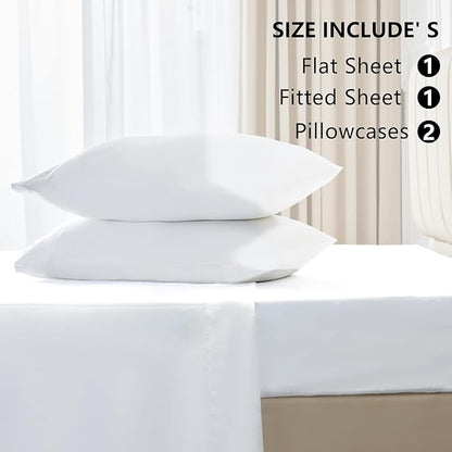 CozyLux Satin Sheets King Size Sheet Set - 4 Piece Silky King Sheets, Luxury White King Bed Set with Smooth and Soft Microfiber, Includes 1 Fitted Sheet, 1 Flat Sheet and 2 Pillowcases