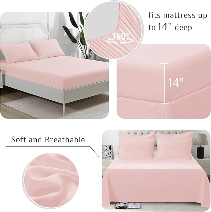 JOLLYVOGUE Twin Comforter Set, Ultra-Soft Bed in a Bag Twin Size 5 Pieces, Oeko-TEX Certified Bedding Set with Down Alternative Comforter, Sheets, Pillowcases & Shams, Blush Pink