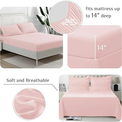 JOLLYVOGUE California King Comforter Set, Ultra-Soft Bed in a Bag Cal King Size 7 Pieces, Oeko-TEX Certified Bedding Set with Down Alternative Comforter, Sheets, Pillowcases & Shams, Blush Pink