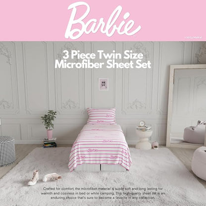 Collectibles Barbie Logo Bedding Super Soft Cozy Microfiber 3 Piece Twin Sheet Set, (Officially Licensed Product) by Franco