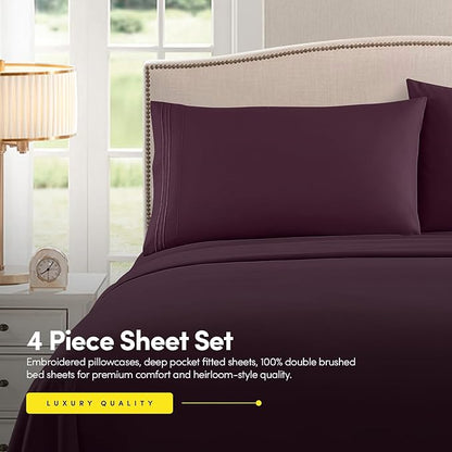 1500 Supreme Collection California King Sheet Sets Purple- Luxury Hotel Bed Sheets and Pillowcase Set for California King Mattress - Extra Soft, Elastic Corner Straps, Deep Pocket Sheets Purple