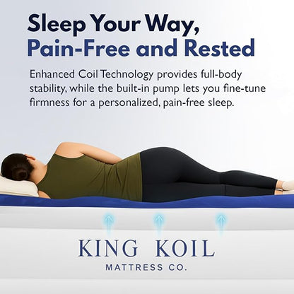 King Koil Premium California King Size Air Mattress with Built-in Pillow & Patented High-Speed Built in Pump, 20" King Size Premium Double High Airbed for Home, Camping & Guests, 1-Year Warranty