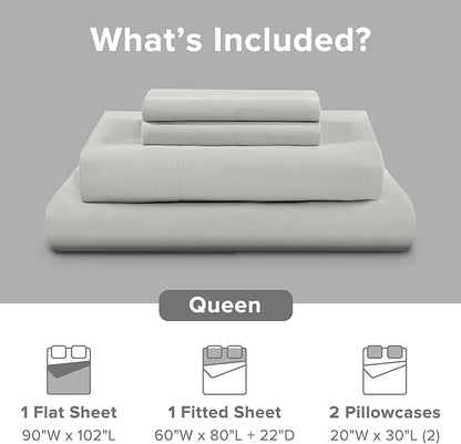 Comfort Spaces Extra Deep Pocket, 100% Cotton Queen Fits up to 24" Mattress, Breathable, Naturally Cool Cotton, Soft Cotton Sheets, All Seasons Sheet Set, Grey 4 Piece