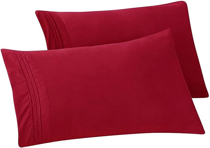 Elegant Comfort Solid Pillowcases 1500 Premium Hotel Quality Microfiber - Smooth Weave, Wrinkle and Stain Resistant, Easy Slip-On, 2-Piece Set, King Pillowcase, Burgundy