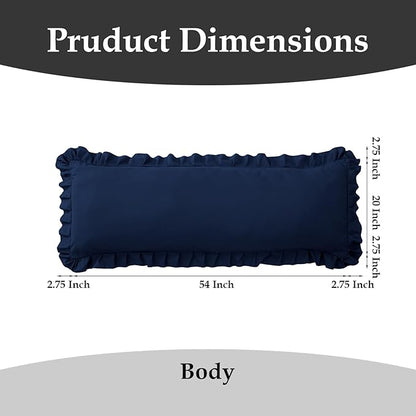 Ruffled Body Pillow Pillowcases Set of 2 – Soft Wrinkle Resistant Brushed Microfiber Body Pillowcases –Envelope Pillow Shams Festive Gift for Hotels, Guest Rooms 20x54 Inch (Navy Blue)