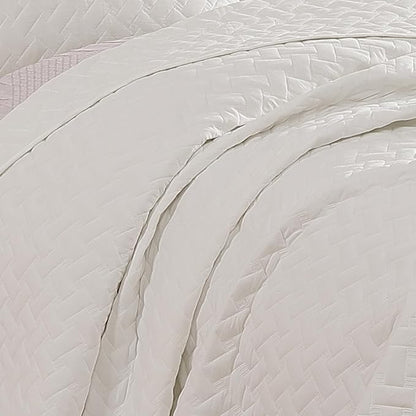 WRENSONGE King Size Quilt-3 Pieces Weave White Bedspreads King Quilt Bedding Set for All Seasons, Soft Summer Coverlet with 2 Pillow Shams Suitable for Bed, Couch, Quilted Blanket