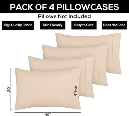 Utopia Bedding King Pillow Cases - 4 Pack - Envelope Closure - Soft Brushed Microfiber Fabric - Shrinkage and Fade Resistant Pillow Covers King Size 20 X 40 Inches (King, Beige)