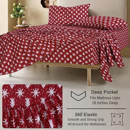 RUVANTI Flannel Sheets Twin XL Size, Red Christmas