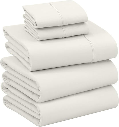 RUVANTI 100% Cotton Sheets – Split King Size Percale Bedding, Cooling & Breathable, Durable with a Crisp, Soft & Comfortable Feel, 16" Deep Pocket, 5-Piece Set, Ivory