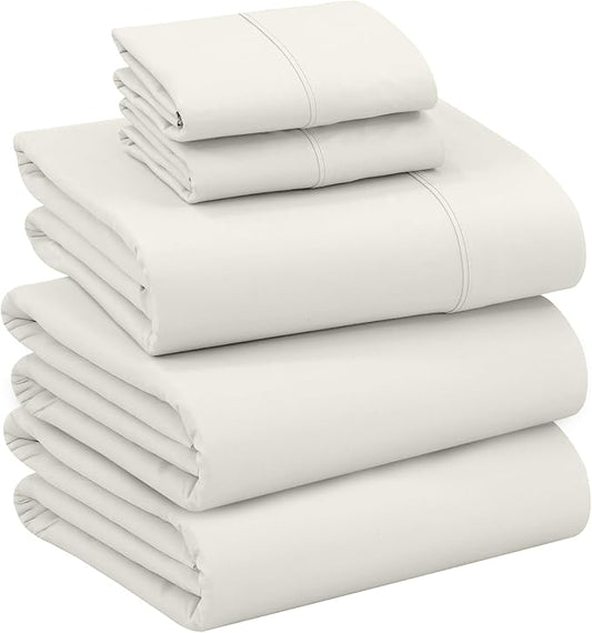 RUVANTI 100% Cotton Sheets – Split King Size Percale Bedding, Cooling & Breathable, Durable with a Crisp, Soft & Comfortable Feel, 16" Deep Pocket, 5-Piece Set, Ivory