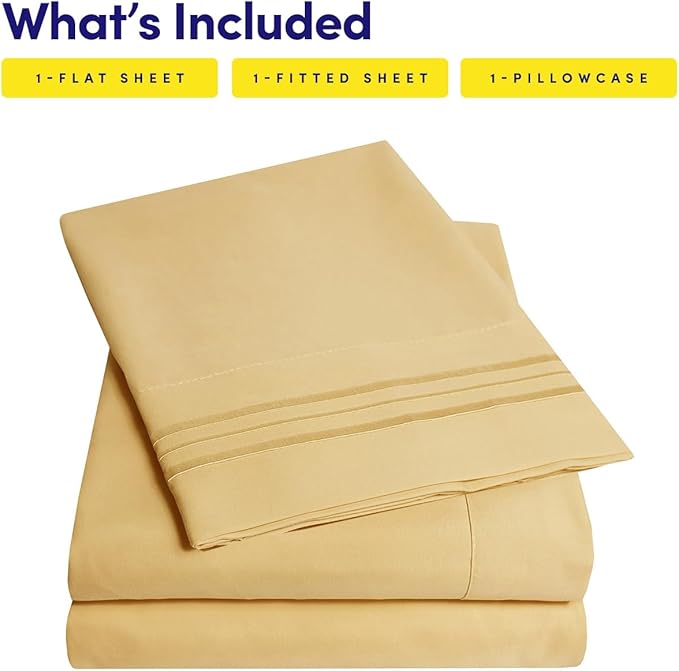 Sweet Home Collection Bed Linen Set - 3Pc Camel Microfiber Sheet Set for Twin XL Mattress - Deep Pocket, Wrinkle & Fade Resistant