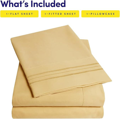 Sweet Home Collection Bed Linen Set - 3Pc Camel Microfiber Sheet Set for Twin XL Mattress - Deep Pocket, Wrinkle & Fade Resistant