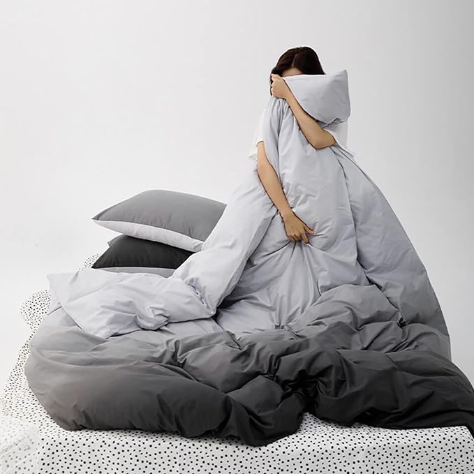 Cottonight Grey Gradient Comforter Set Queen Grey and Black Bedding Comforter Set Full Gradient Color Blanket Quilts Aesthetic Soft Breathable Green 3 Piece Comforter Set for Women Men