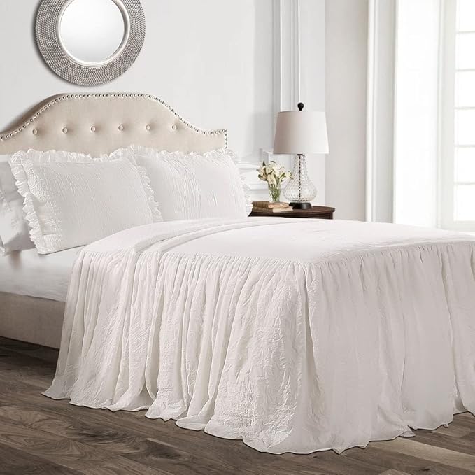 Lush Decor Ruffle Skirt Bedspread Set - 3-Piece Luxurious Farmhouse Bedding - Elegant Ruffle Detail - Timeless Style - Soft Lightweight Sheets - Full, Neutral