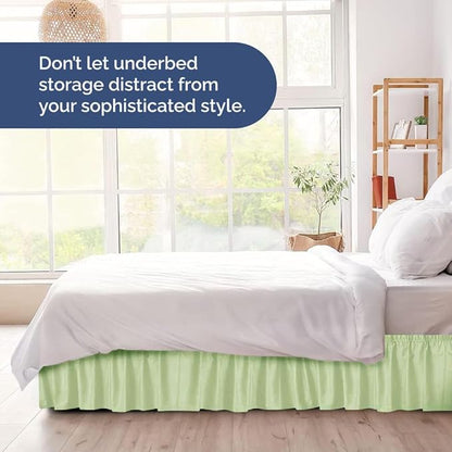 Wrap Around Dust Ruffle Bed Skirt - Light Sage - for King Size Beds w/ 15 Inch Drop - Easy Fit Elastic Strap - Adjustable Pleated Bedskirt w/Brushed Fabric - Wrinkle Free, Women, Men, Kids & Teens