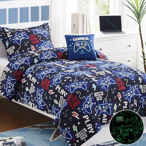 Kids Queen Comforter Set - 4 Pieces Gamer Queen Bedding Sets for Boys