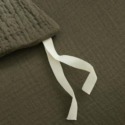 mixinni Olive Green Waffle Weave Duvet Cover Set King, 3-Piece 100% Natural Washed Cotton Triple-Layer Gauze Solid Bedding Set, Soft Breathable Minimalist Comforter Cover with Zipper & Ties-King