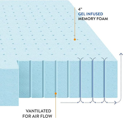 Best Price Mattress 4 Inch Ventilated Memory Foam Mattress Topper, Cooling Gel Infusion, CertiPUR-US Certified, Dorm Essentials, Full