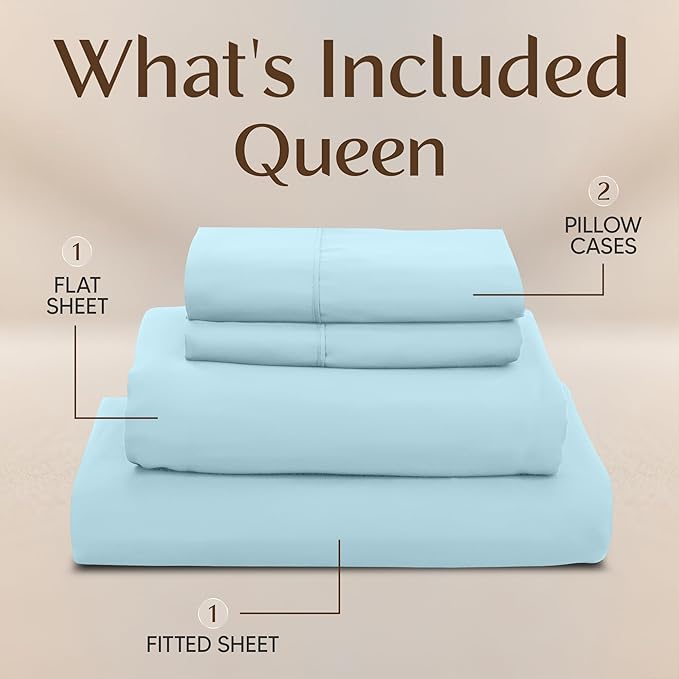 Utopia Bedding Queen Bed Sheets Set - 4 Piece Bedding - Brushed Microfiber - Shrinkage and Fade Resistant - Easy Care (Queen, Ice Blue)